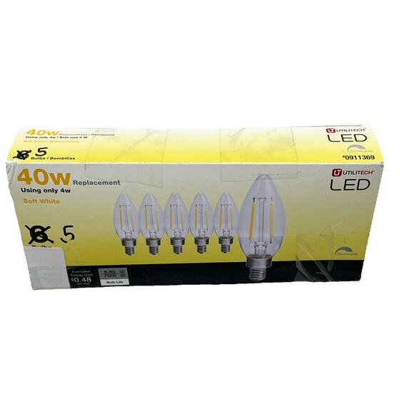 5 Bulbs Only LED 40w Replacement, Soft White, 2700K, 300 Lumens, {98}. - Picture 1 of 10